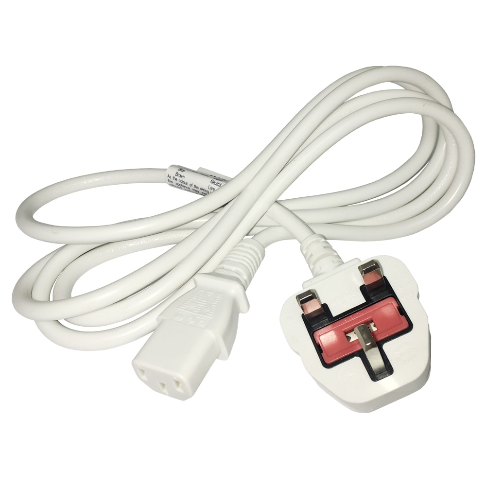 Videk UK Mains Plug (5A) to IEC F (C13) Power Cable White 2m