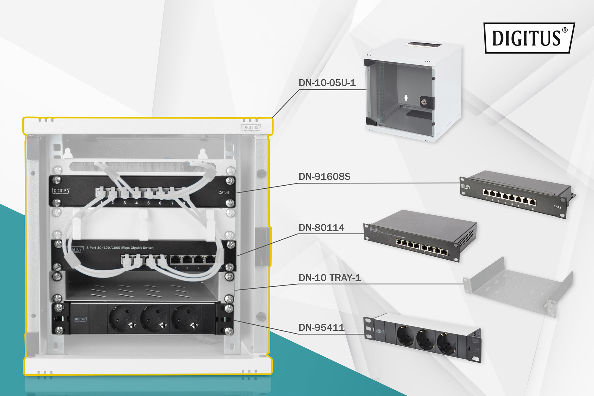Image of Digitus Network Set - 254 mm (10") - 6U, 312 x 100 mm (W xD)