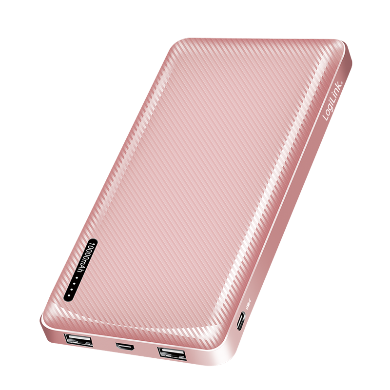 LogiLink Mobile Power Bank, LiPo, 10.000 mAh, USB-C in/out, rose