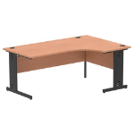 Dynamic Impulse Right Crescent Office Desk W1800 x D1200 x H730mm Cable Managed Leg Beech Finish Black Frame - I004548 DD