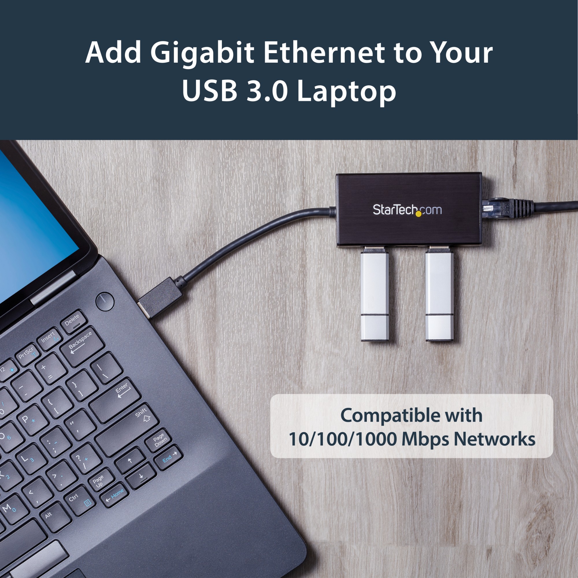 StarTech.com 3-Port Portable USB 3.0 Hub plus Gigabit Ethernet - Aluminum with Built-in Cable