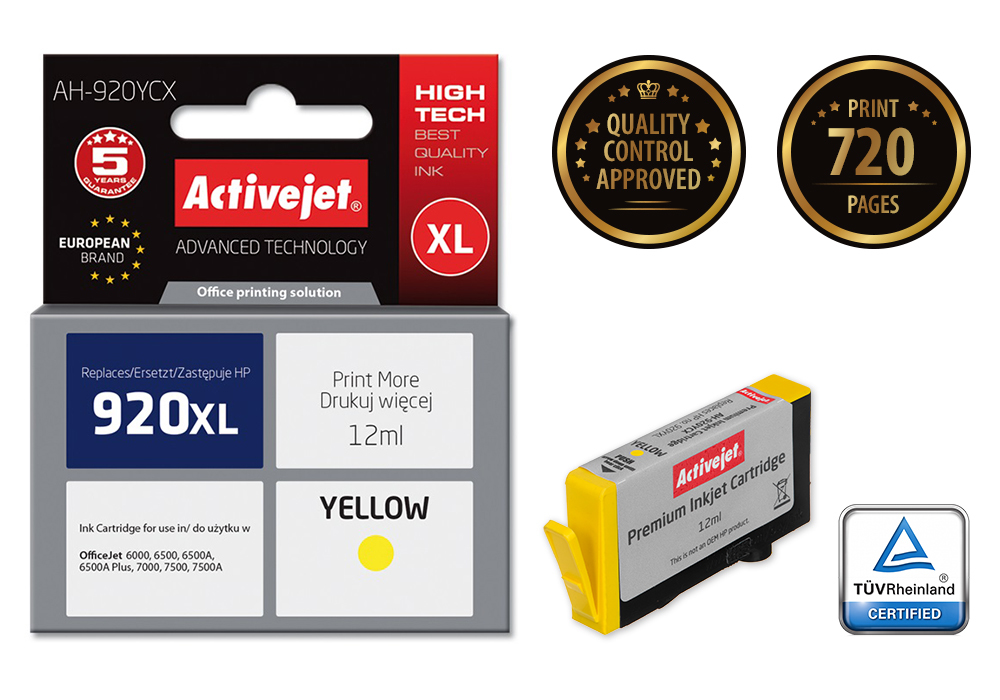 Activejet AH-920YCX ink (replacement for HP 920XL CD974AE; Premium; 12 ml; yellow)