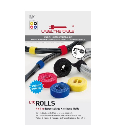 Label-the-cable ROLLS cable tie Velcro Black, Blue, Red, Yellow 4 pc(s)