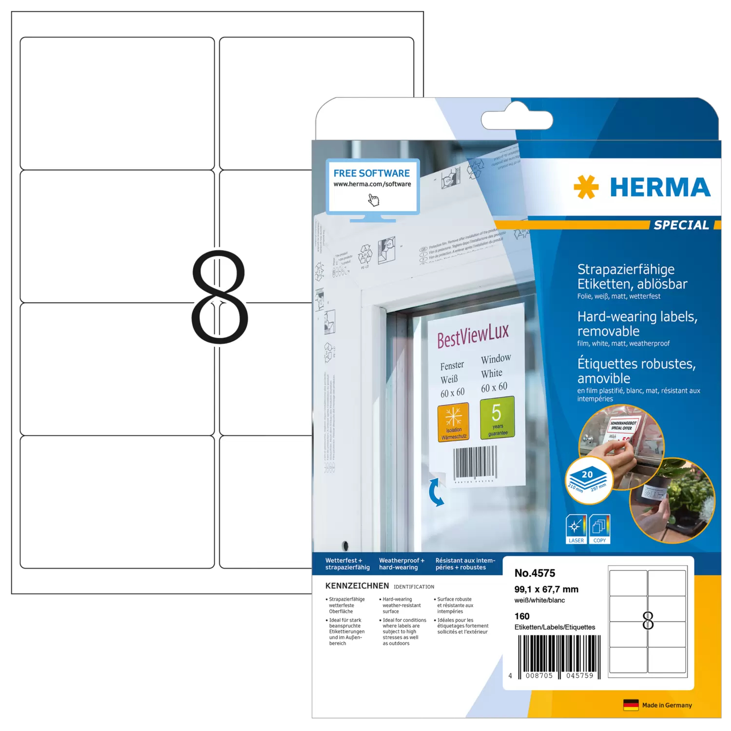 Image of HERMA 4575 self-adhesive label Removable White 160 pc(s)