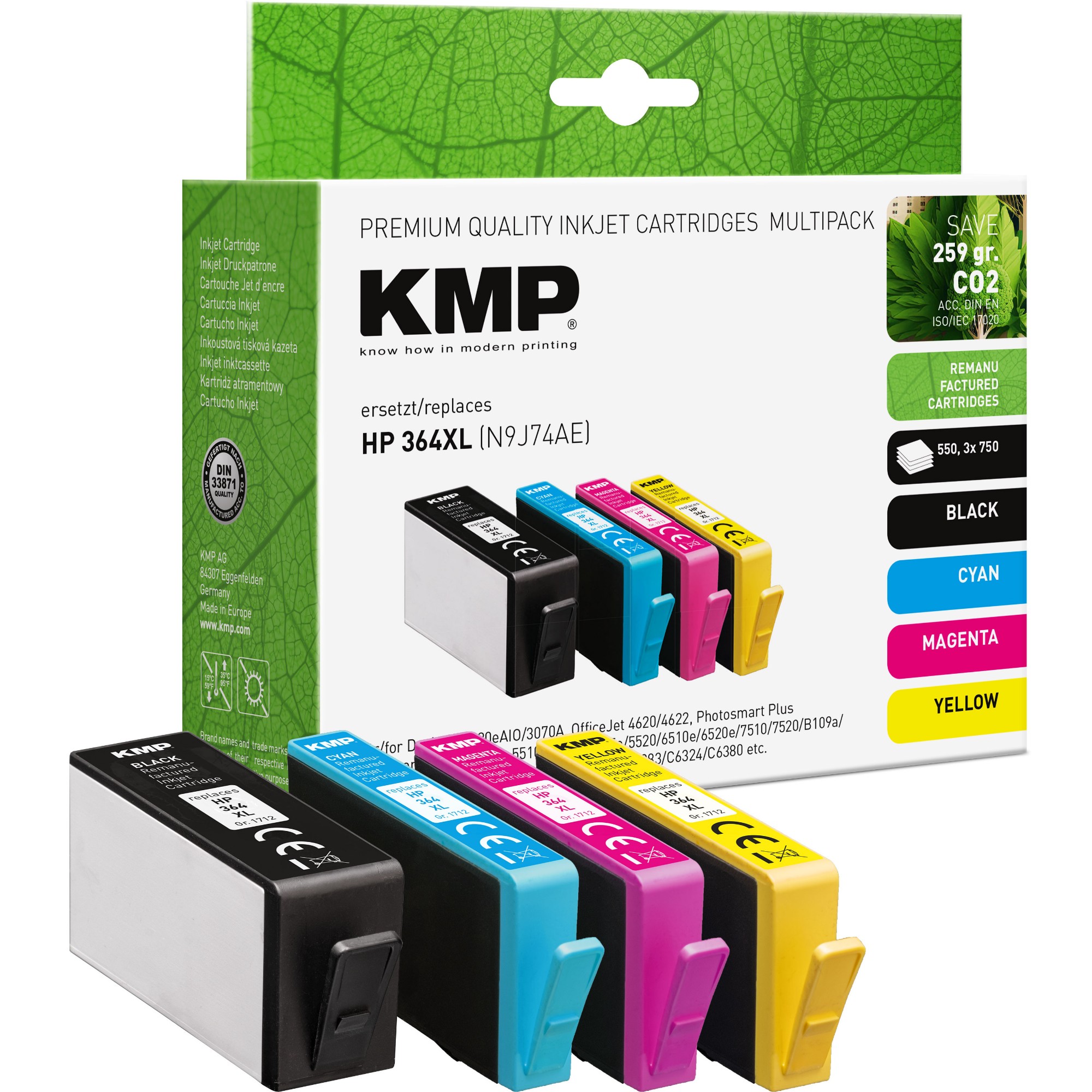 EU Product - KMP Patrone HP Nr.364XL N9J74AE bk,c,m,y remanufactured