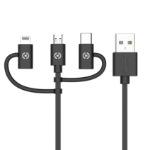 Celly USB3IN1BK USB cable 1 m USB 2.0 USB A Micro-USB B Black