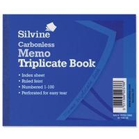 Image of Silvine 102x127mm Triplicate Memo Book Carbonless Ruled 1-100...