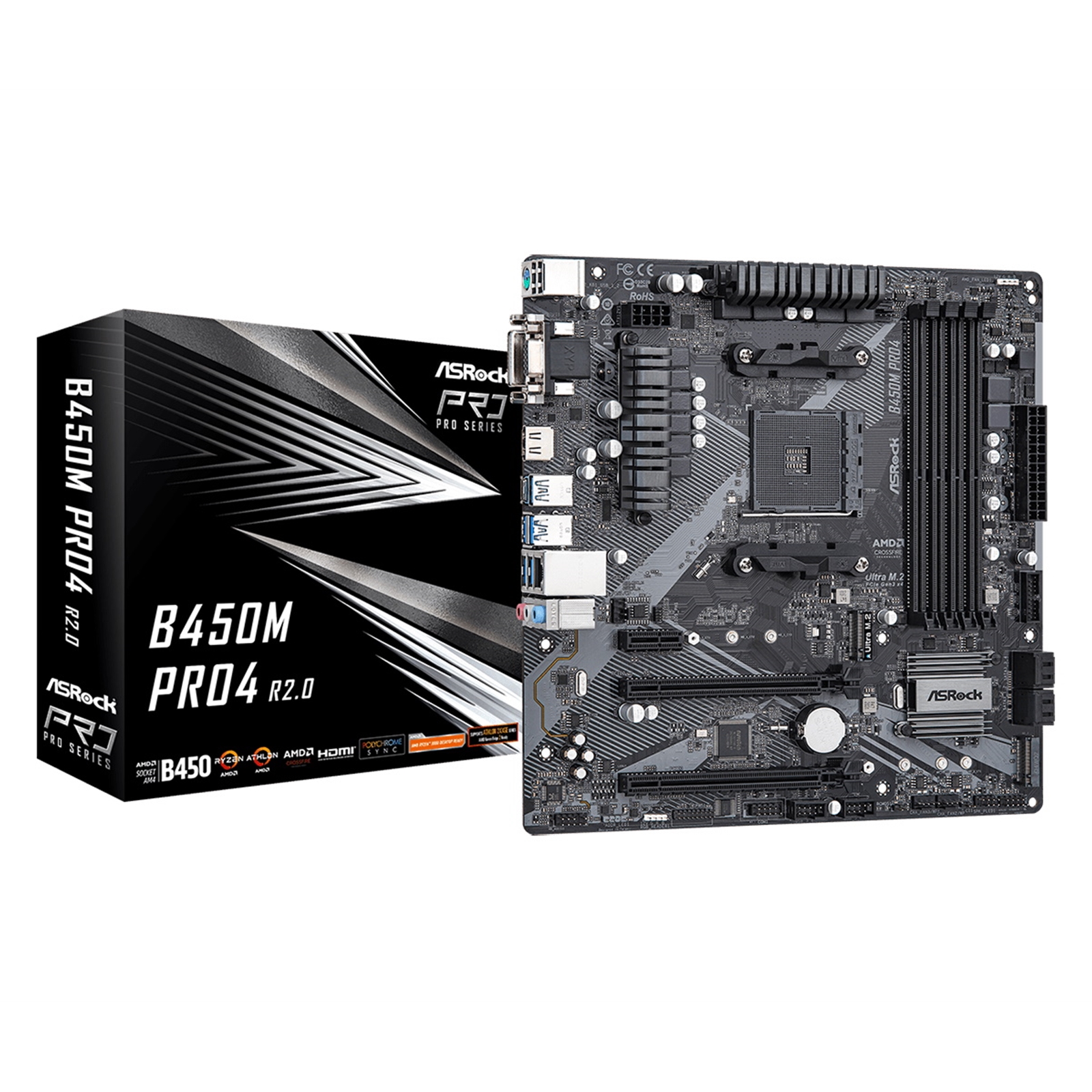 Image of Asrock B450M Pro4 R2.0 AMD Socket AM4 Micro ATX VGA/DVI-D/HDMI...