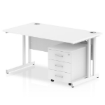 Dynamic Impulse Cantilever Straight Office Desk W1400 x D800 x H730mm White Finish White Frame With 3 Drawer Mobile Pedestal - I003892 DD