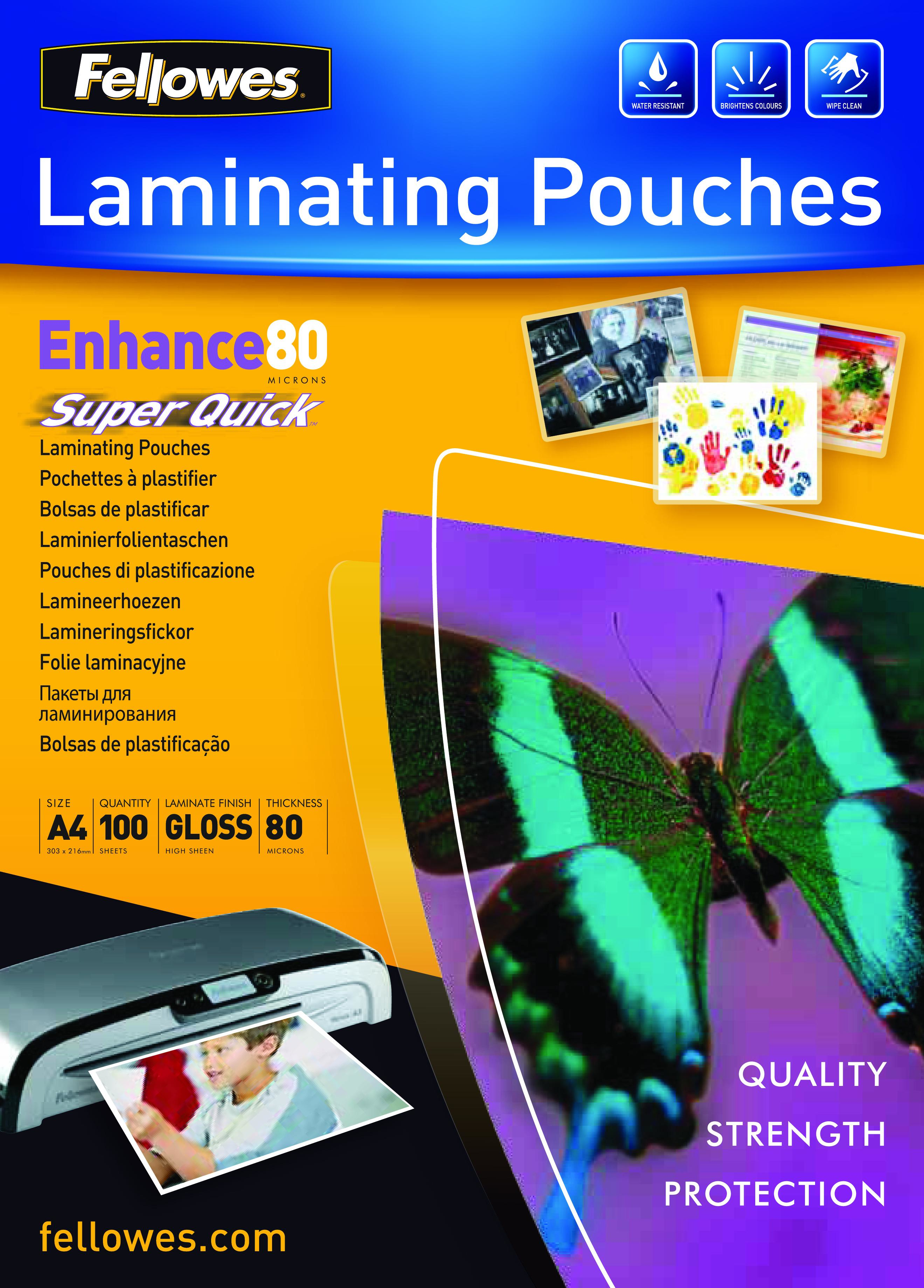 Image of Fellowes SuperQuick A4 Glossy 80 Micron Laminating Pouch
