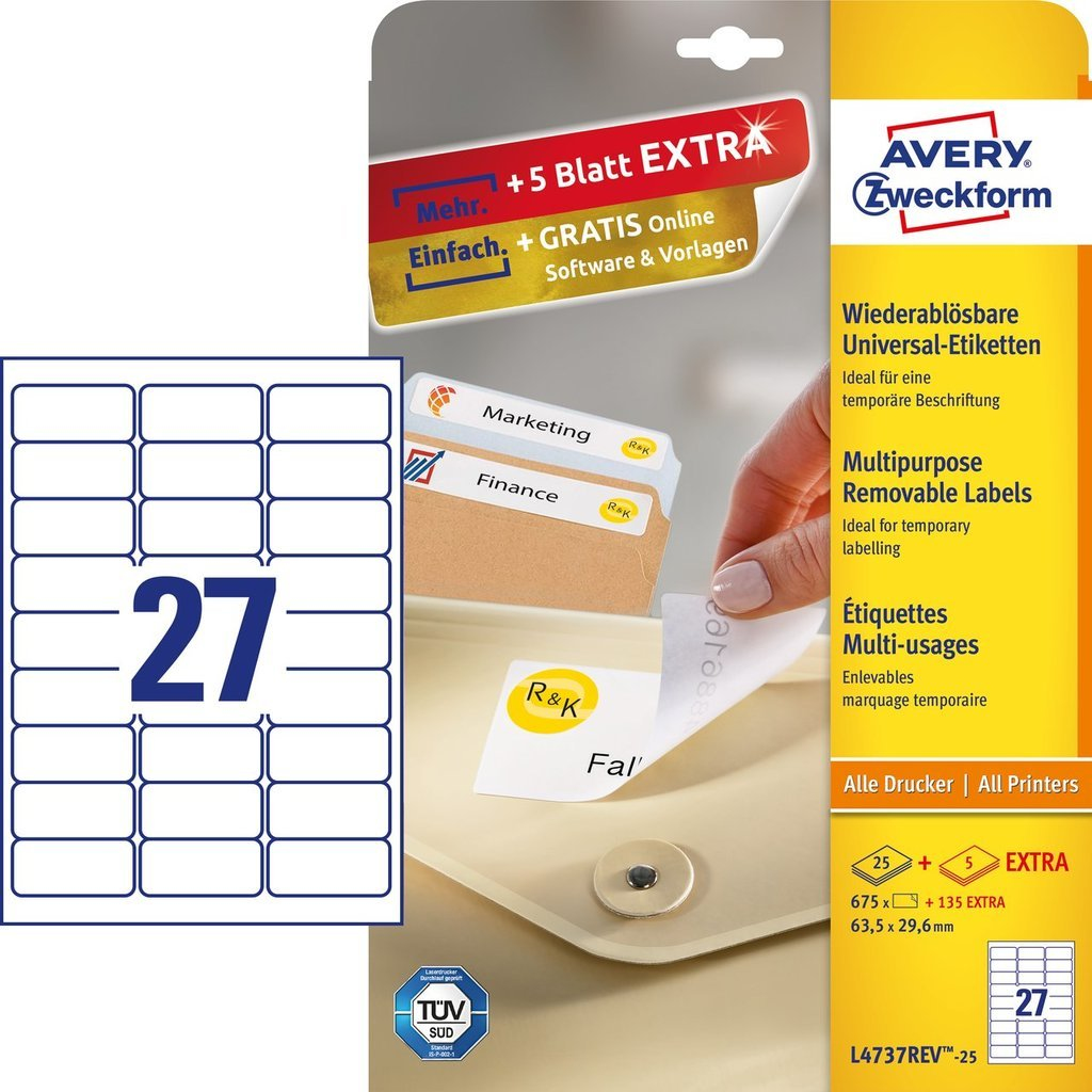 Image of Avery L4737REV-25 self-adhesive label Rounded rectangle Removable...