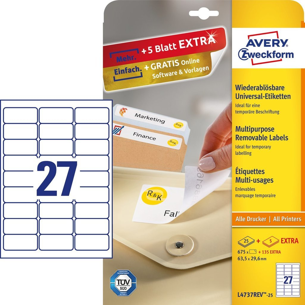 Photos - Self-Stick Notes Avery L4737REV-25 self-adhesive label Rounded rectangle Removable Whit