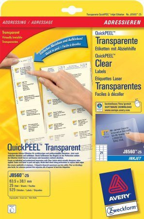 Image of Avery J8560-25 printer label Transparent