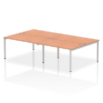 Dynamic Impulse Back-to-Back 4 Person Bench Desk W1400 x D1600 x H730mm With Cable Ports Beech Finish Silver Frame - IB00148 DD