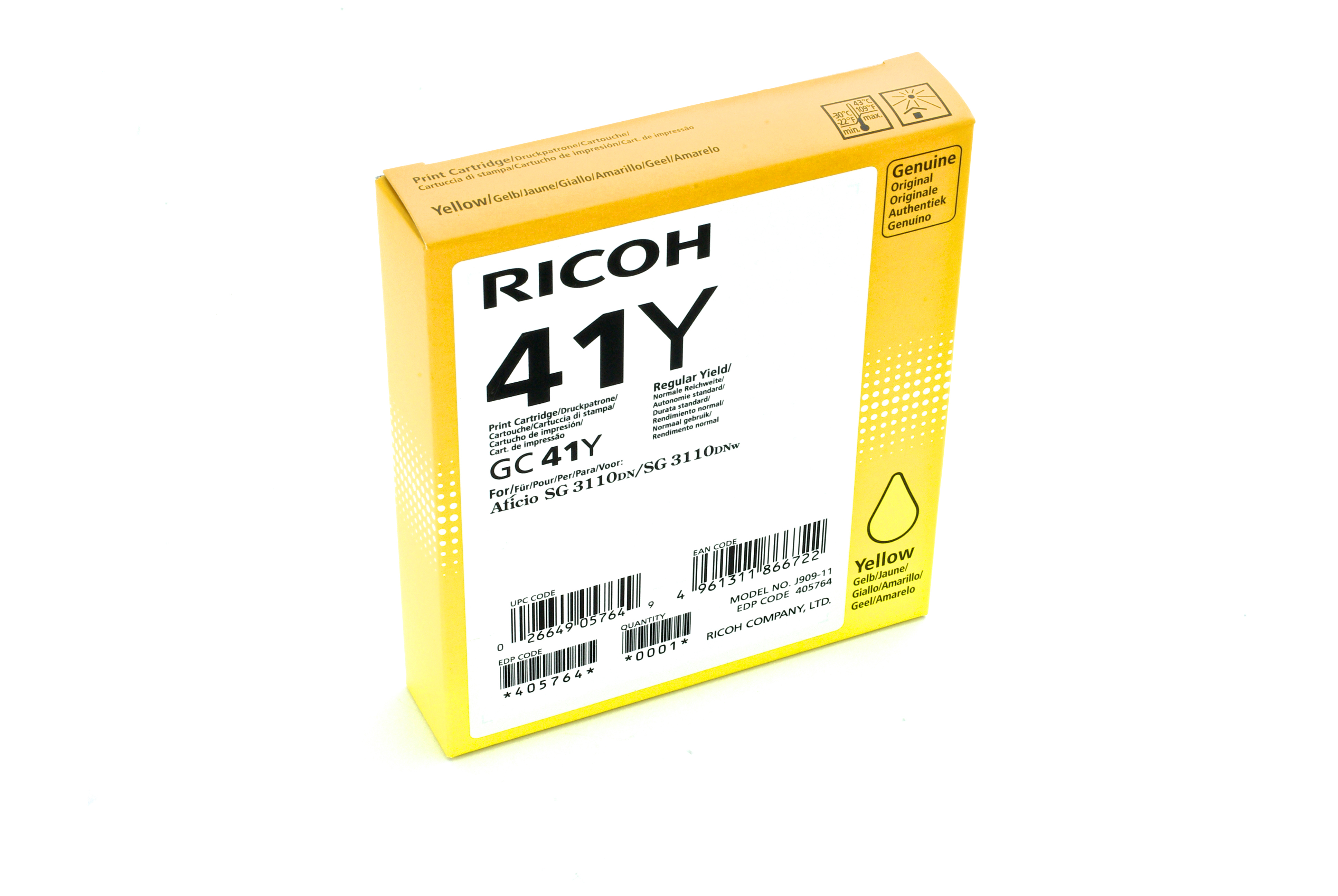 Image of Ricoh 405764/GC-41Y Gel cartridge yellow, 2.2K pages ISO/IEC 24711...