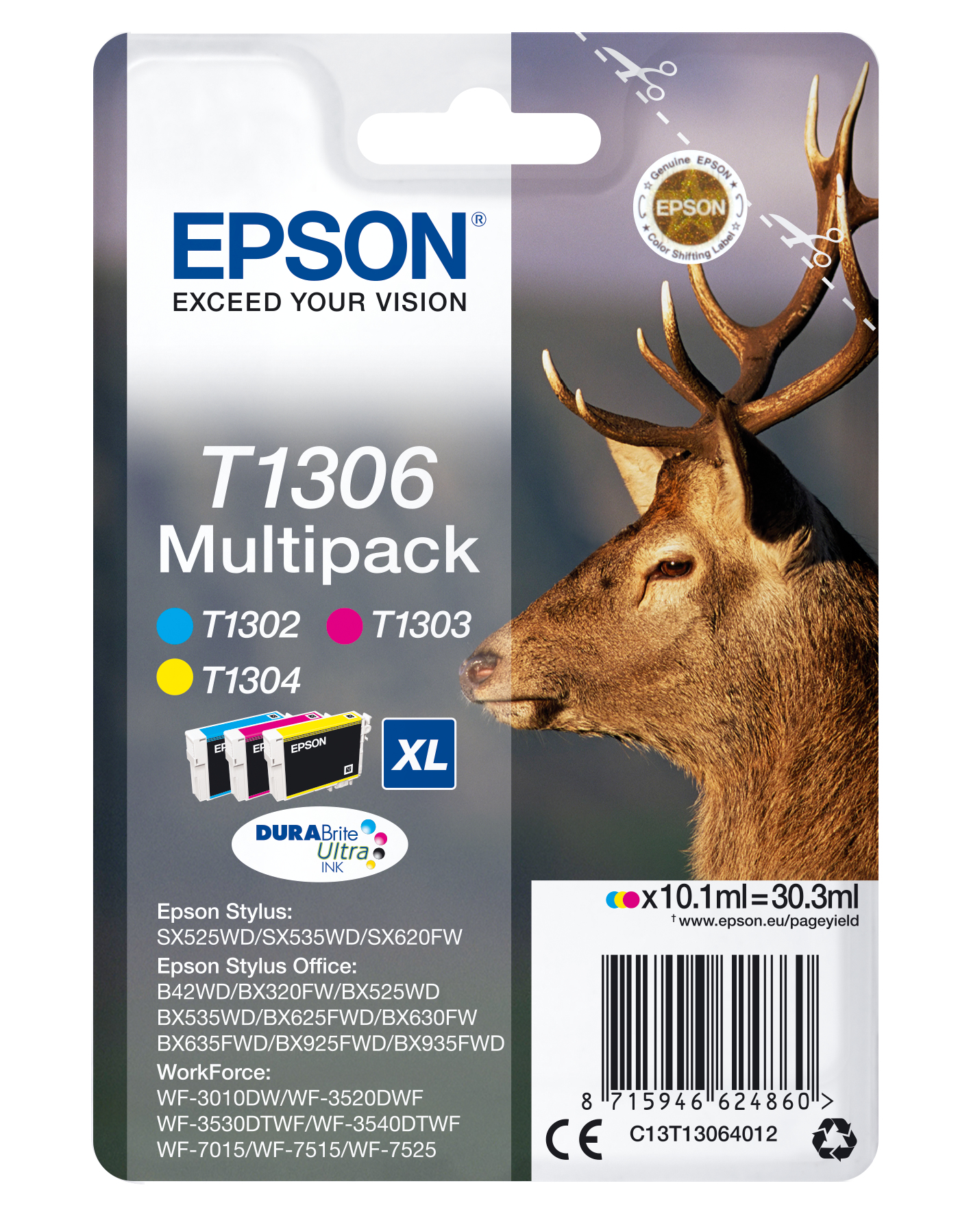 Image of Epson C13T13064012/T1306 Ink cartridge multi pack C,M,Y XL...