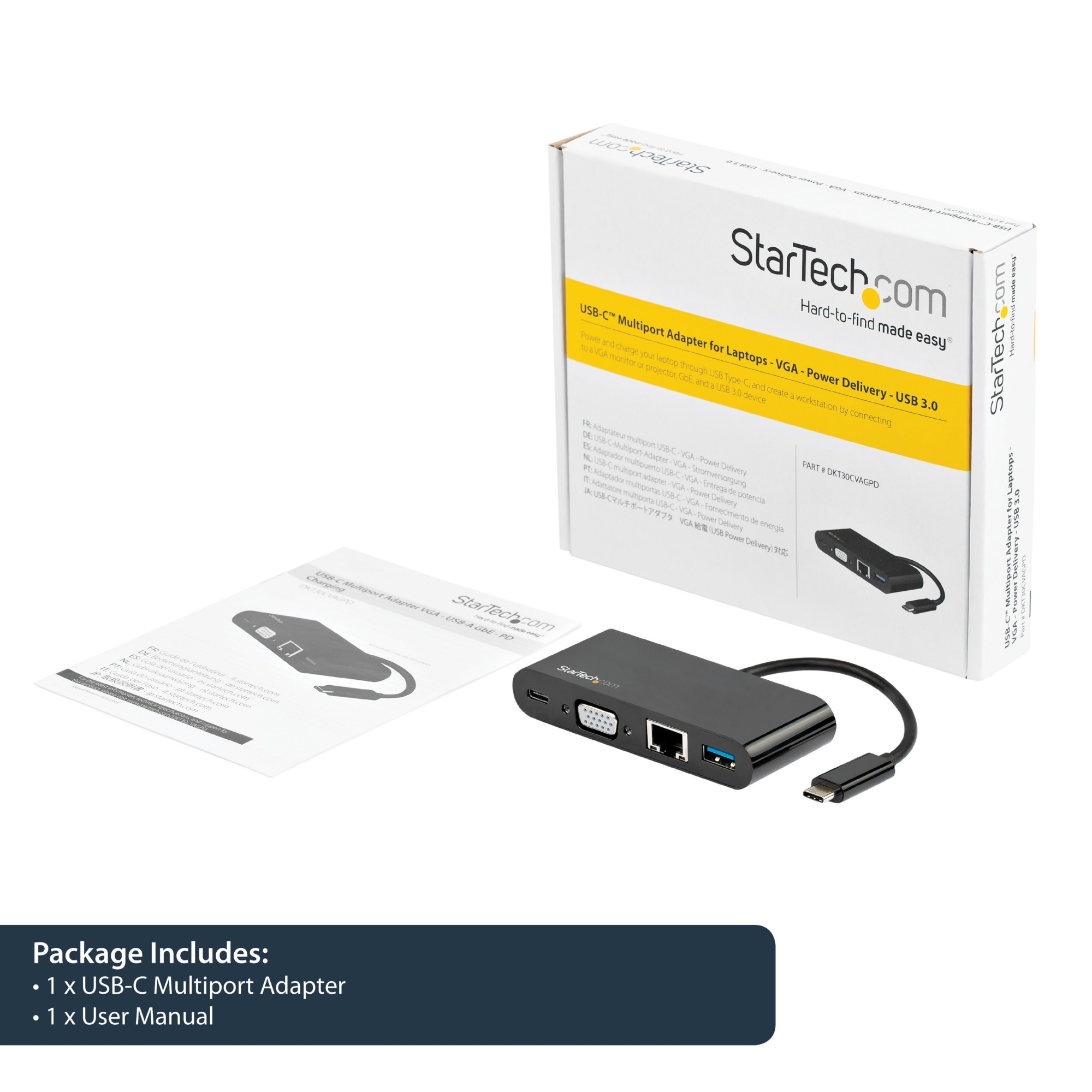 StarTech.com USB-C VGA Multiport Adapter - Power Delivery (60W) - USB 3.0 - GbE