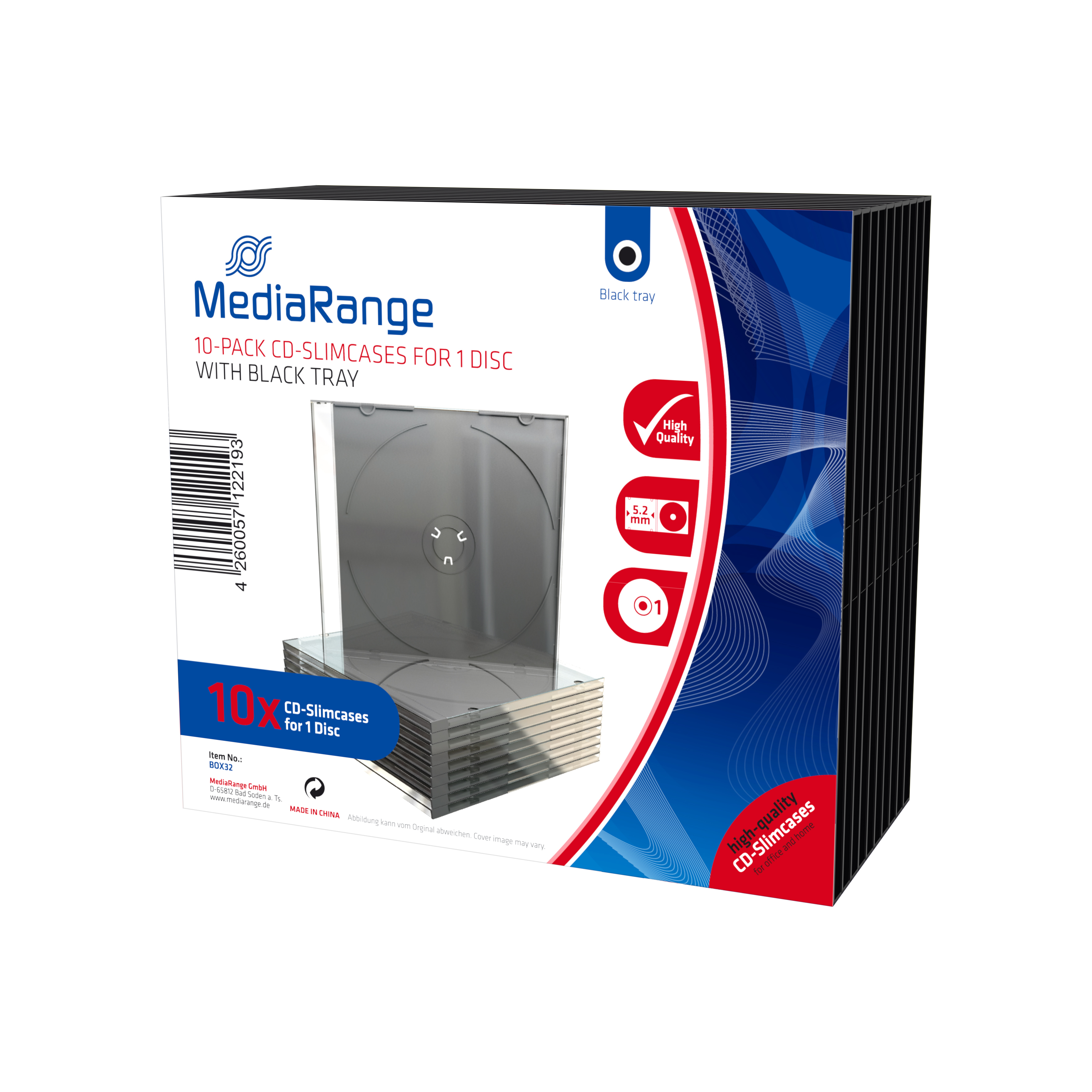 Image of MediaRange BOX32 optical disc case DVD case 1 discs Black, Transparent