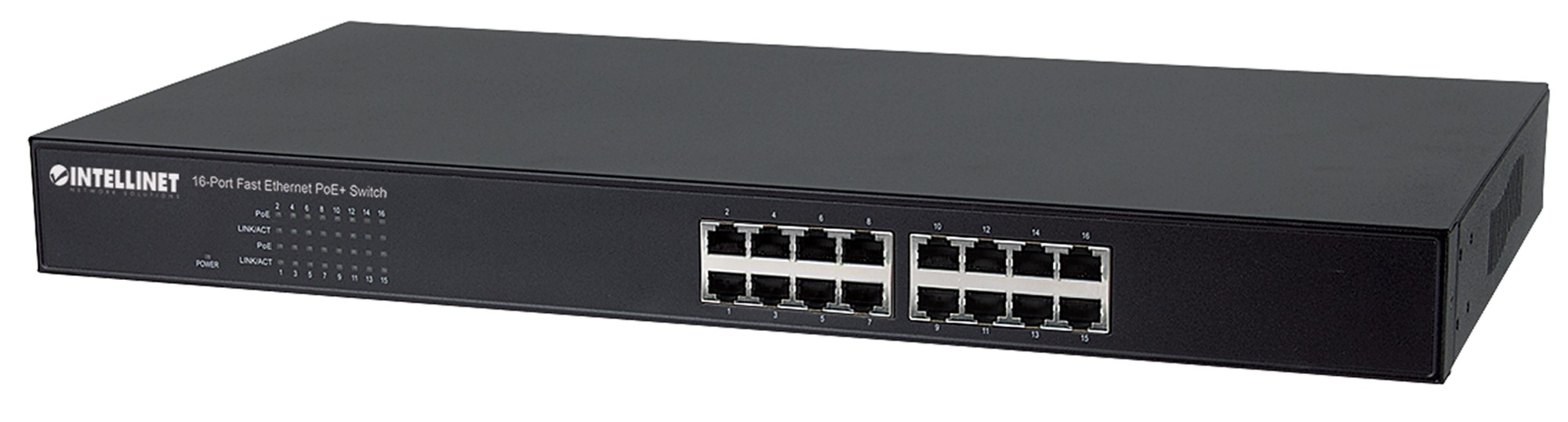 Intellinet 16-Port Fast Ethernet PoE+ Switch. 16 x PoE IEEE 802.3at/af