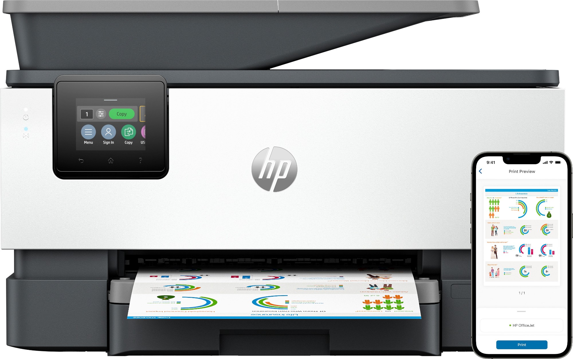 HP OfficeJet Pro 9120b All-in-One Printer, Colour, Printer for Home and home office, Print, copy, scan, fax, Wireless; Two-sided printing; Two-sided scanning; Scan to email; Scan to pdf; Fax; Front USB flash drive port; Touchscreen; Print from phone or ta