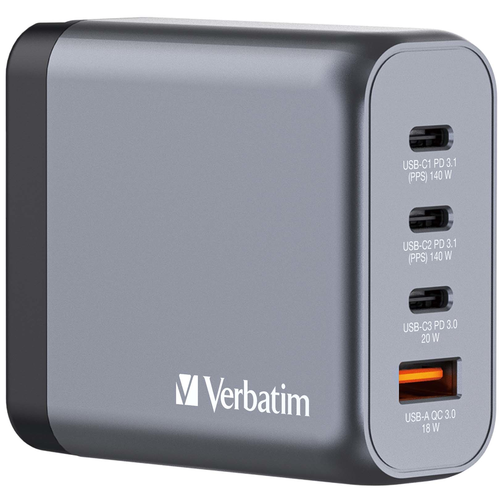 Image of Verbatim GNC-140 GaN Charger 140W with 2 x USB-C PD 140W / 1 x USB-C P