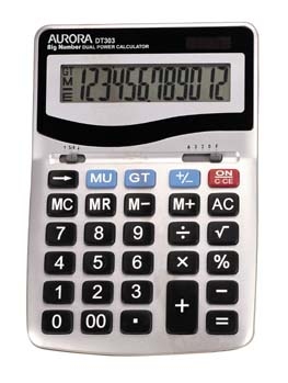 Aurora Grey/Black 12-Digit Desk Calculator (Dual power solar powered with battery back up) DT303