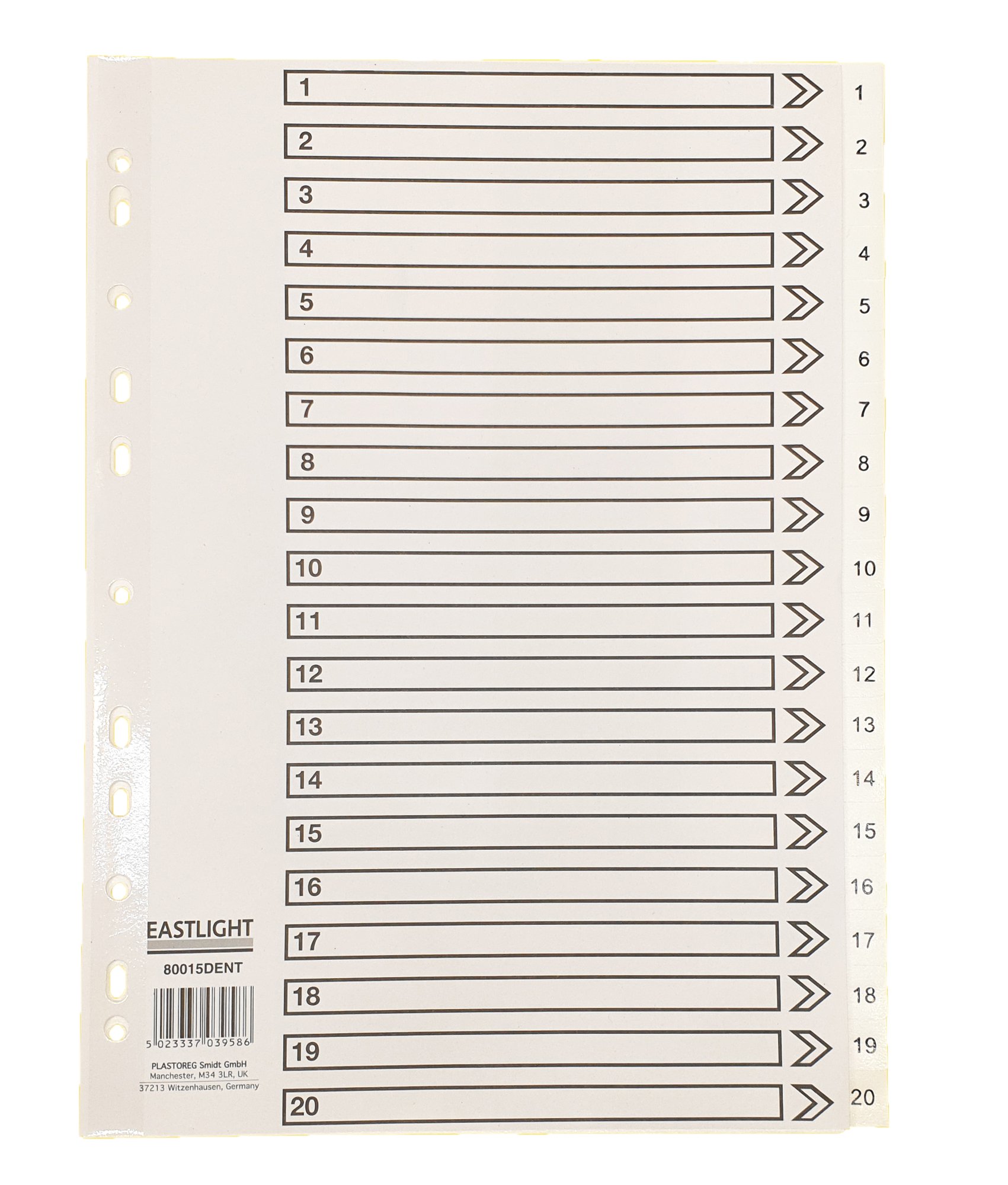 CTS Wholesale Index Polypropylene A4 1-20 White