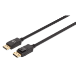 Manhattan DisplayPort 1.4 Cable, 8K@60hz, 3m, Braided Cable, Male to Male, Equivalent to DP14MM3M, With Latches, Fully Shielded, Black, Lifetime Warranty, Polybag