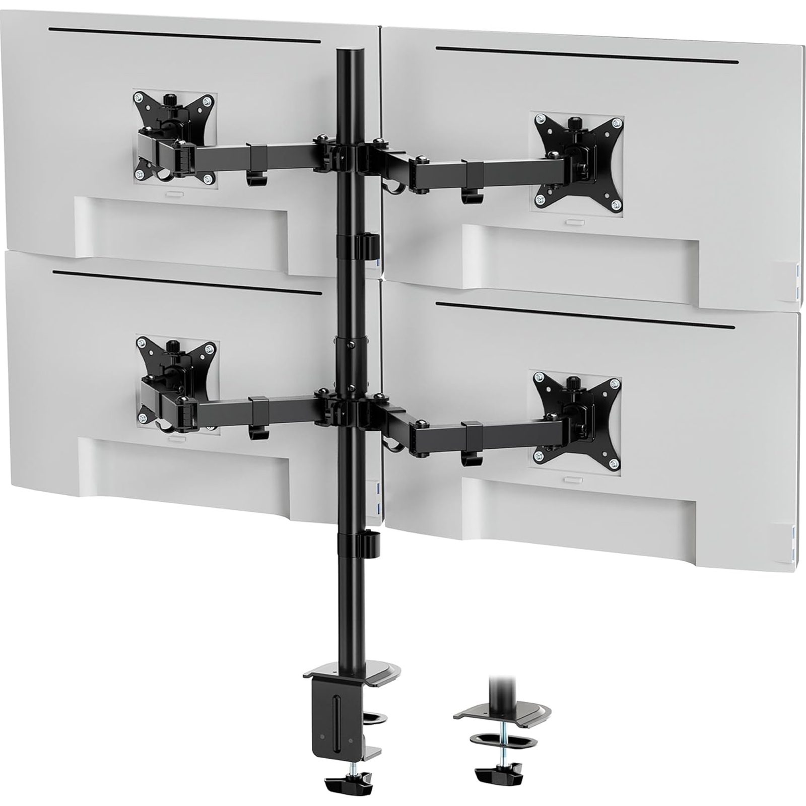 Quad Monitor Stand for 13-32" Screens, Four Screen Monitor Desk Mount, Height Adjustable, Easy Assemble Stand with Full Tilt, Rotation & Swivel Arms, VESA 75x75 & 100x100mm
