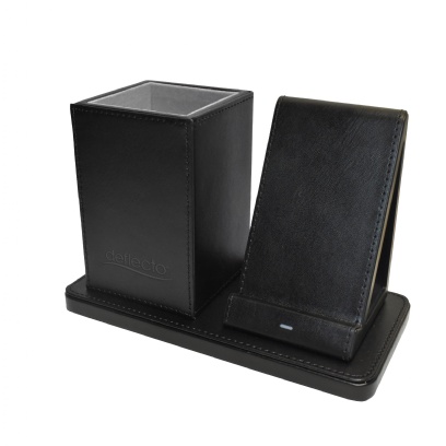 Deflecto Wireless Charging Desk Tidy in Faux Leather