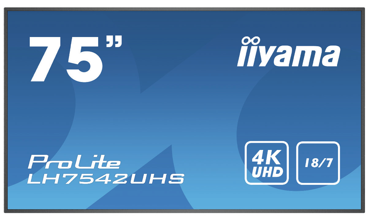 iiyama PROLITE LH7542UHS-B3 Digital signage flat panel 189.2 cm (74.5") IPS 500 cd/m² 4K Ultra HD Black Built-in processor Android 8.0 18/7
