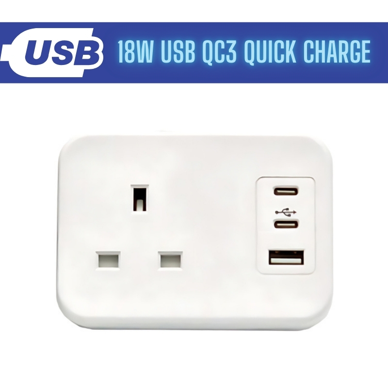 Photos - Other for Computer POWERDATA WHITE DESKTOP 1X POWER - DUAL USB C + A CHARGER - 18W ICON-ONE-W