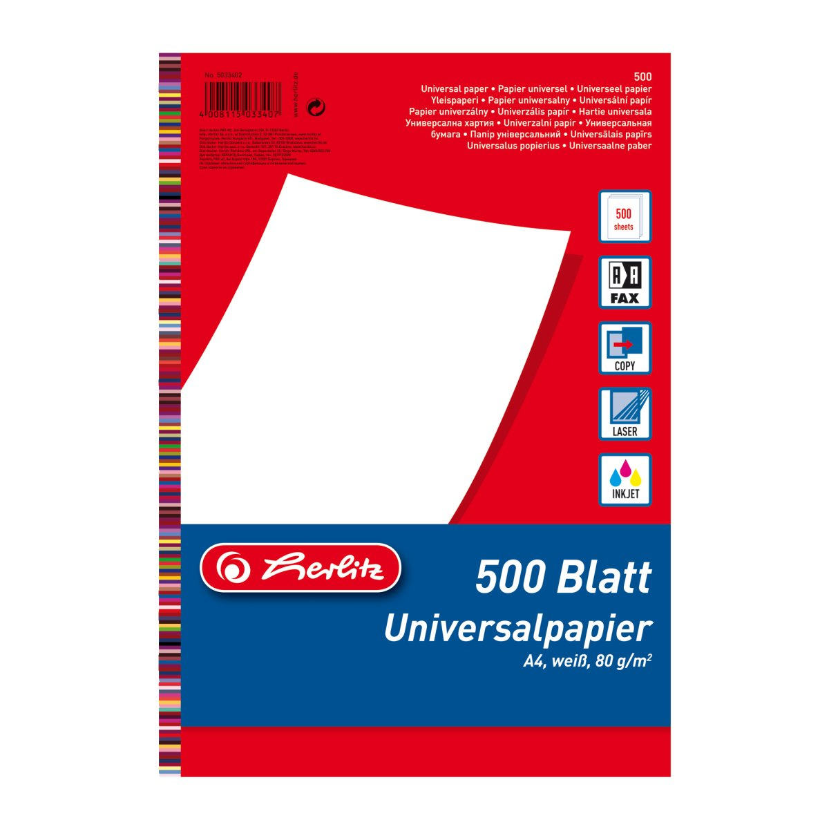 Image of Herlitz 5033402 printing paper A4 (210x297 mm) 500 sheets White
