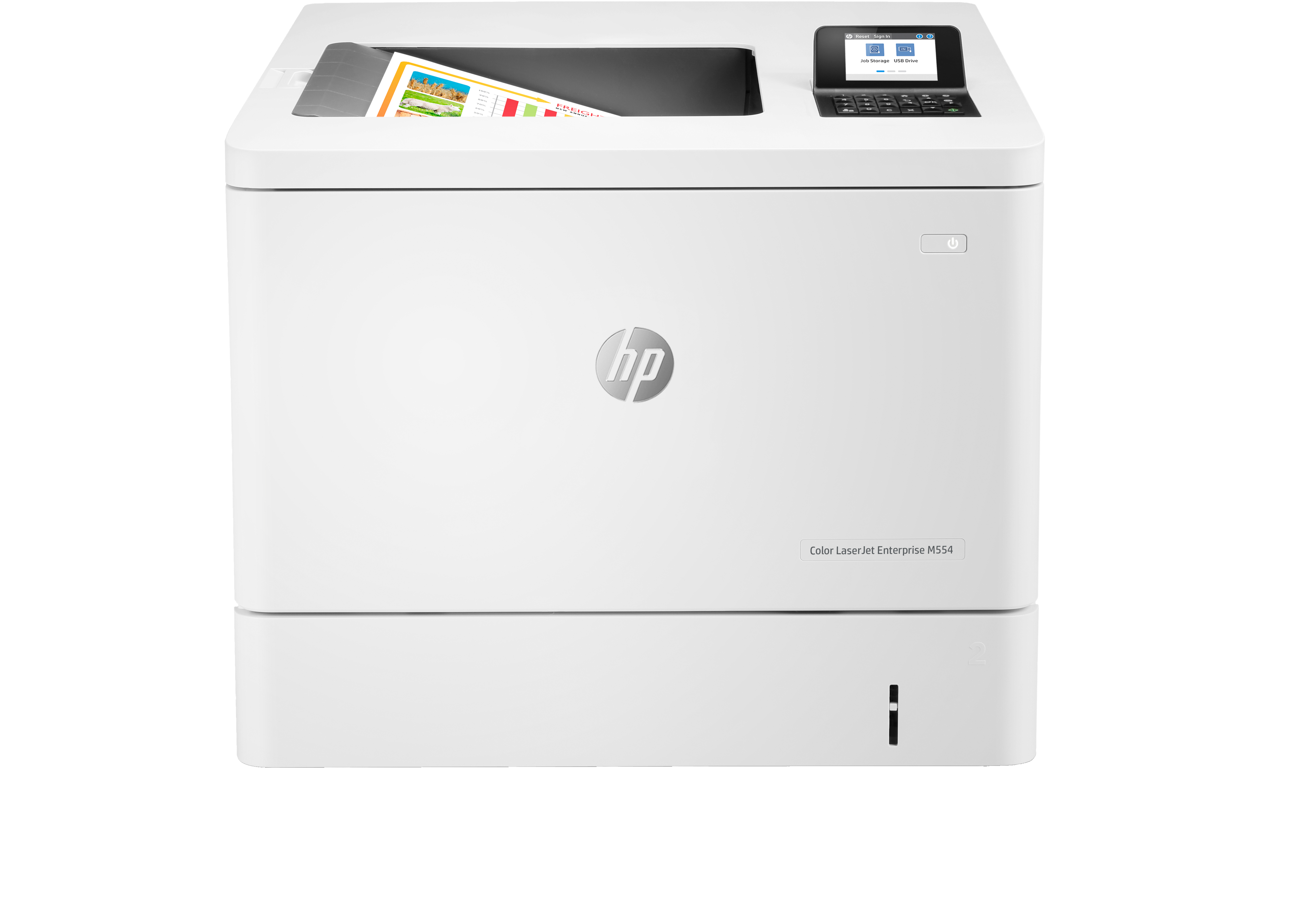 hp color laserjet enterprise m554dn printer, print, front-facing...