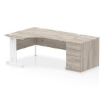 Dynamic Impulse W1600 x D1200 x H730mm Left Hand Crescent Desk Cable Managed Leg With D800mm Desk High Pedestal Grey Oak Finish White Frame - I004077 DD