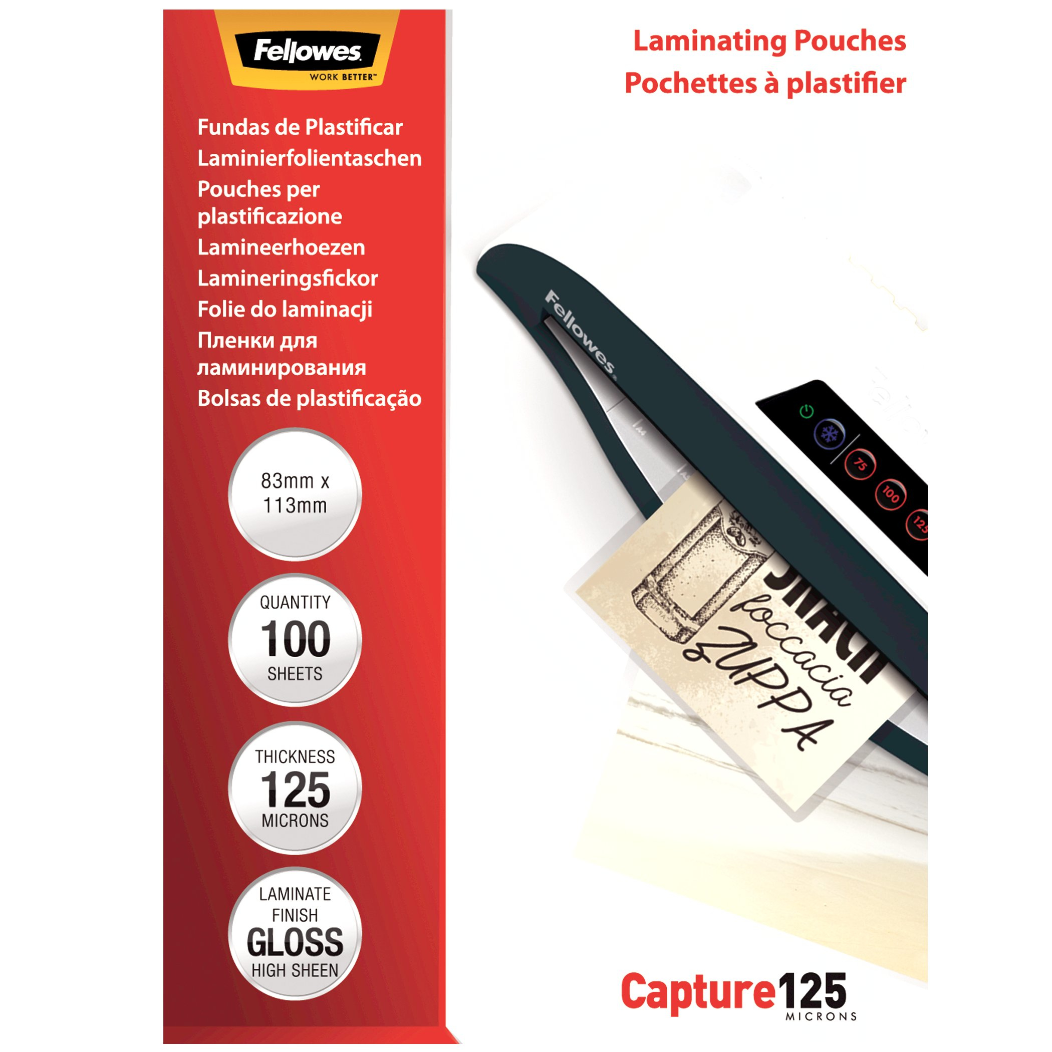 Image of Fellowes Glossy 125 Micron Card Laminating Pouch - 83x113mm