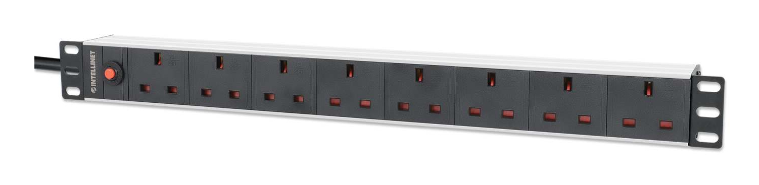 Intellinet 19" 1U PDU 7-way UK. Overload Protection. Rackmount. P