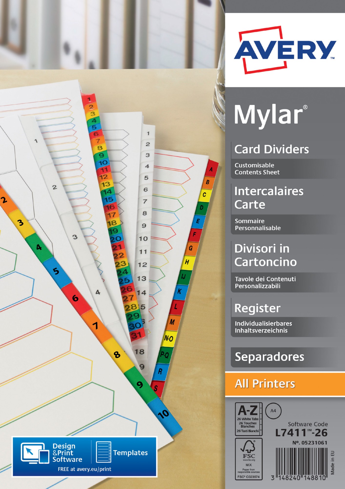Avery Mylar Divider A-Z A4 Punched 150gsm White Card with White Mylar Tabs 05231061