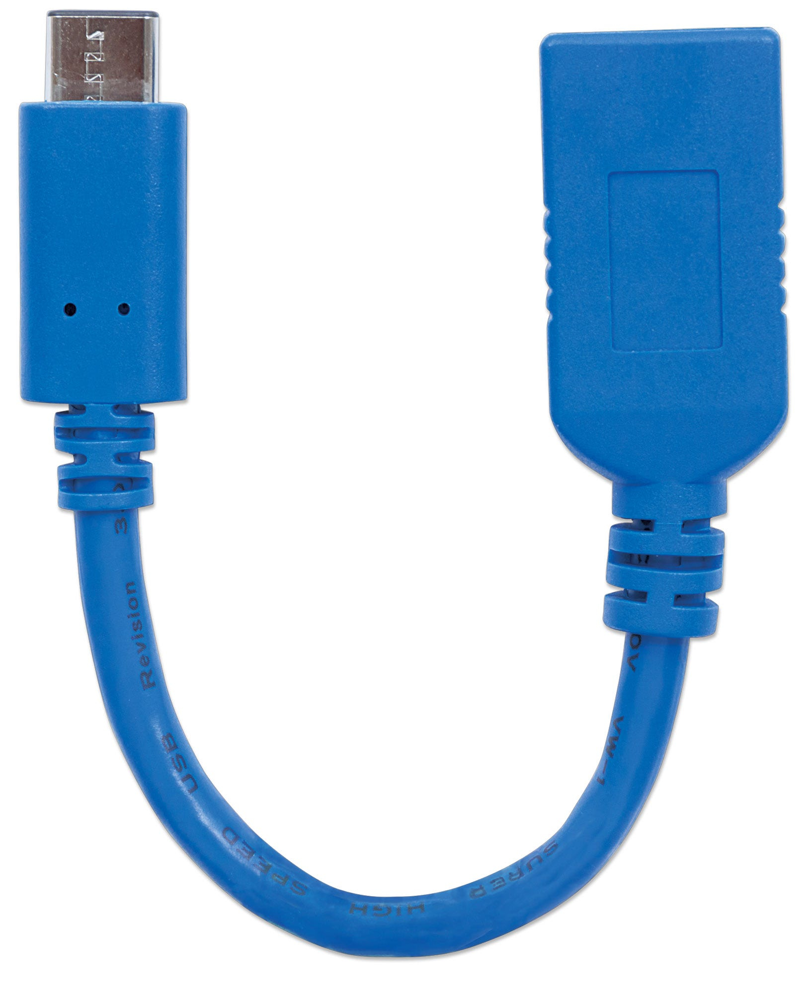 Manhattan USB-C to USB-A Cable, 15cm, Male to Female, 5 Gbps (USB 3.2 Gen1 aka USB 3.0), 3A (fast charging), Blue, Lifetime Warranty, Polybag
