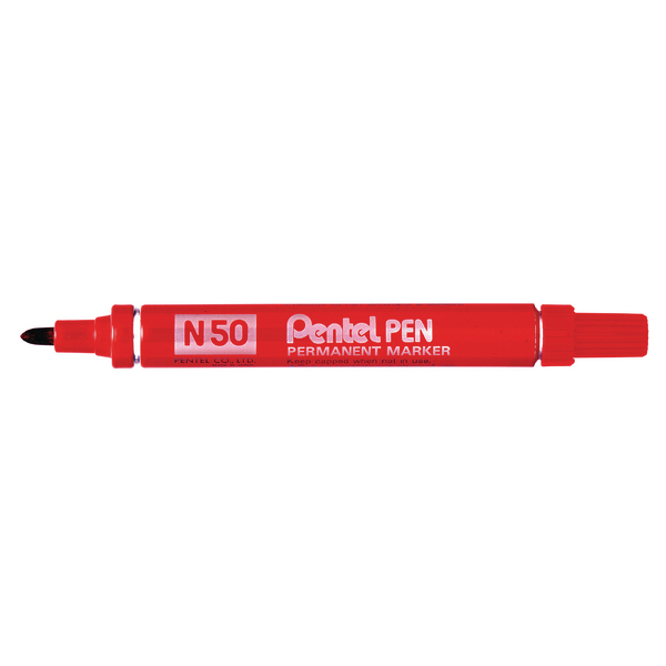 Pentel N50 Permanent Bullet Marker Broad Red (Pack of 12) N50-B