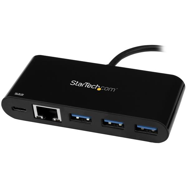 StarTech.com 3 Port USB-C Hub with Gigabit Ethernet & 60W Power Delivery Passthrough Laptop Charging - USB-C to 3x USB-A (USB 3.0 SuperSpeed 5Gbps) - USB 3.1/3.2 Gen 1 Type-C Adapter Hub