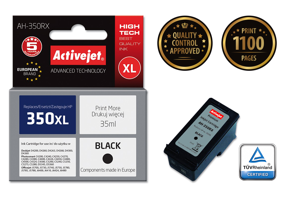 Activejet AH-350RX ink (replacement for HP 350XL CB336EE; Premium; 35 ml; black)
