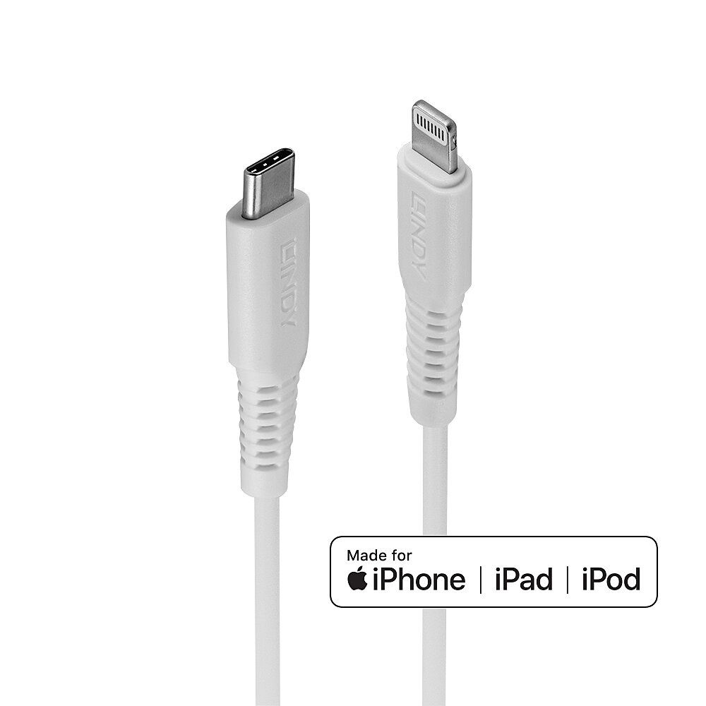 Photos - Cable (video, audio, USB) Lindy 0.5m USB Type C to Lightning Cable, White 31315 