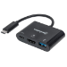 Manhattan USB-C Dock/Hub, Ports (x3): HDMI, USB-A and USB-C, 5 Gbps (USB 3.2 Gen1 aka USB 3.0), With Power Delivery (60W) to USB-C Port (Note additional USB-C wall charger and USB-C cable needed), Universal for all devices, Black, Equivalent to CDP2HDUACP