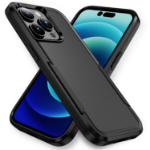 Phonix Apple iPhone 14 Pro Max Armor Light Case Black - Two Tough Layers, Port Covers, No Slip Grippy Edges, Durable, Rugged, Sleek, Pocket Fit