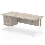 Dynamic Impulse W1800 x D800 x H730mm Straight Office Desk Cantilever Leg With 1x3 Drawer Single Fixed Pedestal Grey Oak Finish White Frame - I003522 DD