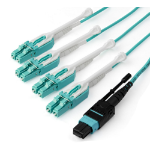 StarTech.com 3m (10ft) MTP(F)/PC to 4x LC/PC Duplex Breakout OM3 Multimode Fiber Optic Cable, OFNP, 8F Type-A, 50/125µm LOMMF, 40G Networks, Low Insertion Loss, MPO to LC Fiber Patch Cord