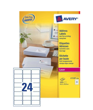 Image of Avery L7159-250 addressing label White Self-adhesive label