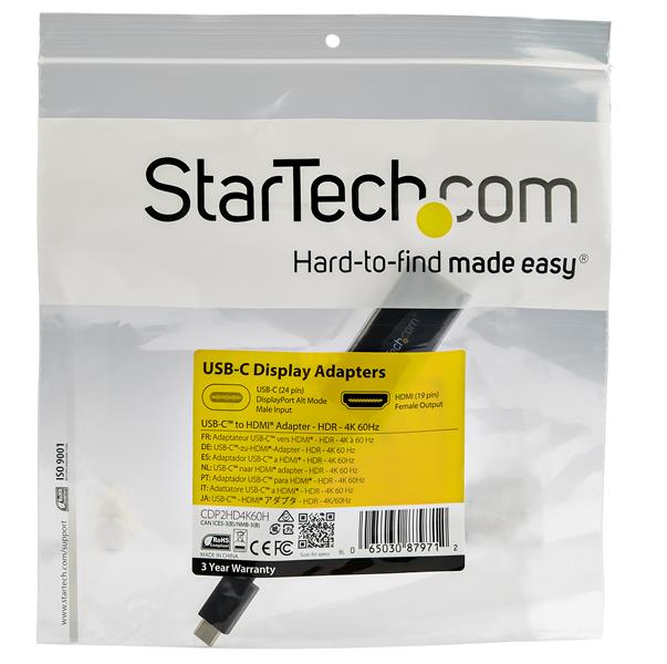 StarTech.com USB-C to HDMI Adapter with HDR - 4K 60Hz - Black