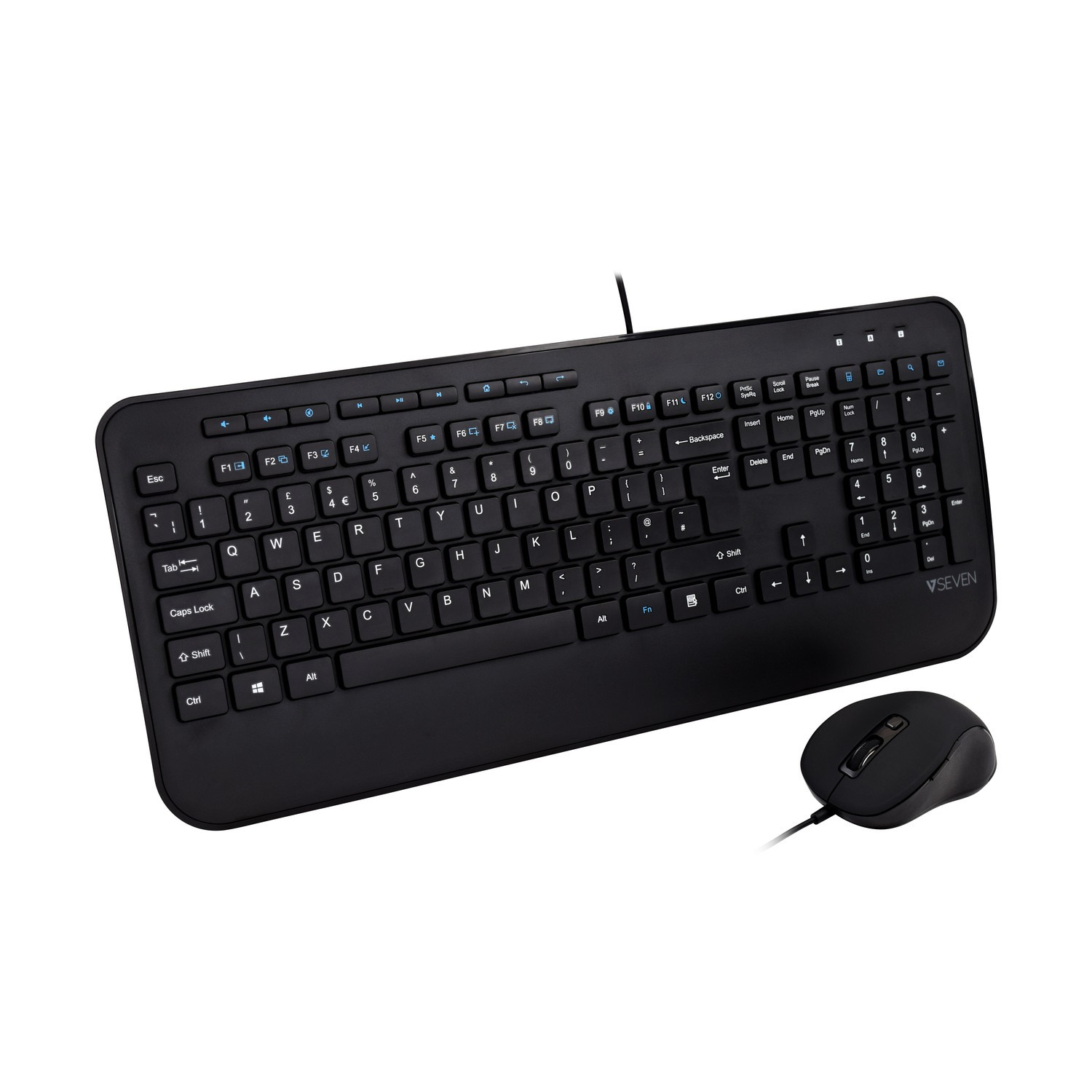 V7 Full Size USB Keyboard With Palm Rest And Ambidextrous Mouse Combo - UK